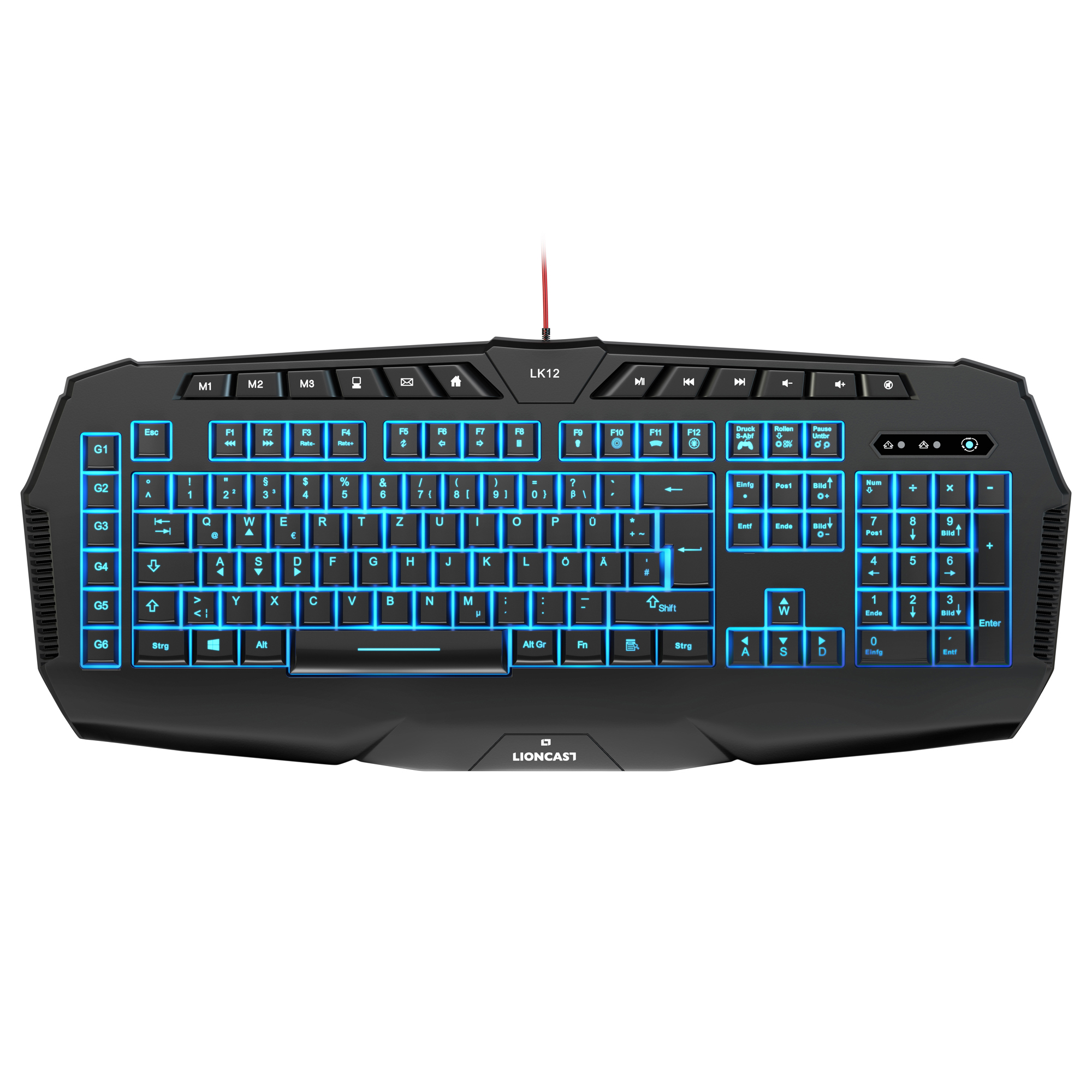 LIONCAST LK 12, Gaming Tastatur, Rubberdome, Schwarz