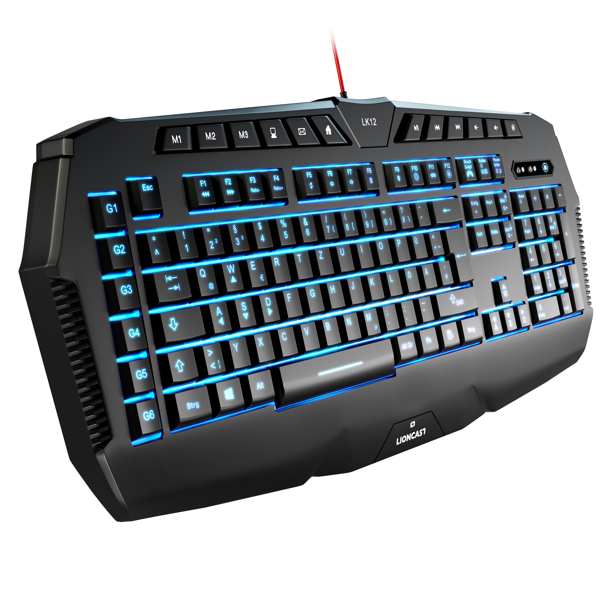 LIONCAST LK 12, Gaming Tastatur, Rubberdome, Schwarz