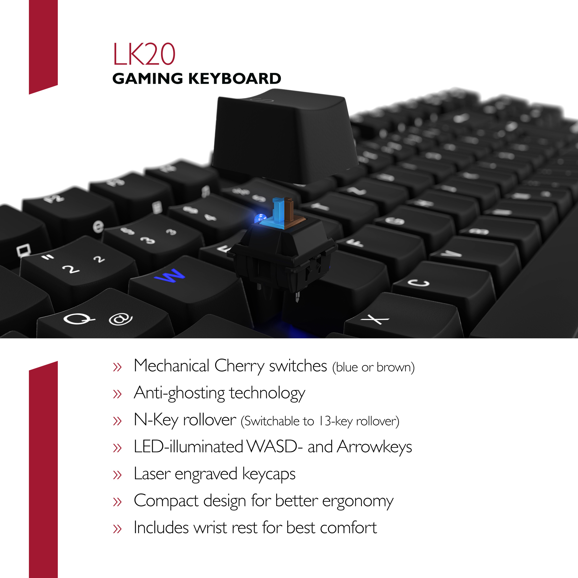 LIONCAST Gaming Tastatur LK20 Cherry MX Brown, schwarz (15096)