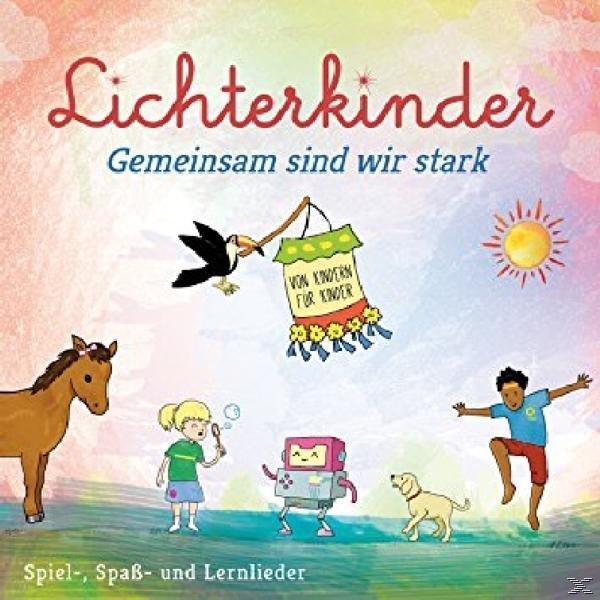 Kinderbuchcover mit Illustrationen von Vogel, Pferd, Roboter und Kindern.