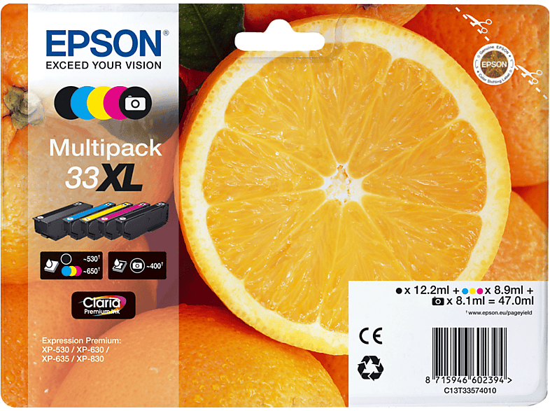 EPSON 33 XL Foto Zwart - Zwart - Cyaan - Magenta - Geel (C13T33574021)