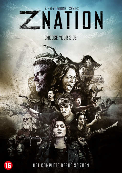 Couverture de DVD avec des acteurs et le texte du titre 'Z NATION'. Un groupe de personnes avec des armes.