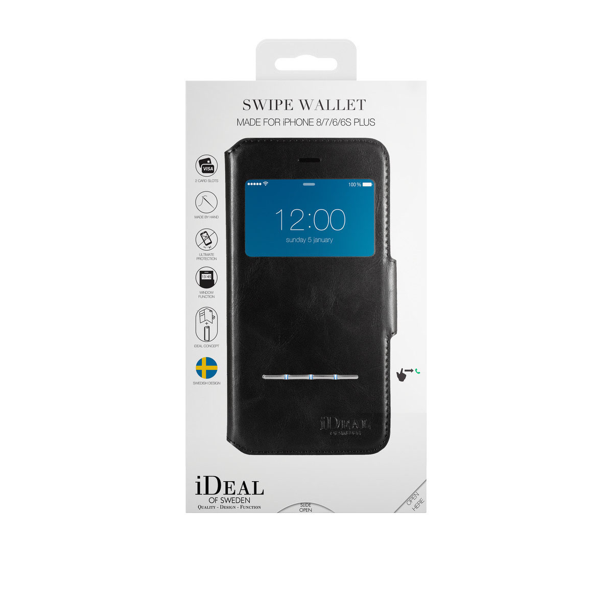 IDEAL OF SWEDEN Swipe, Bookcover, Apple, iPhone 6 Plus, iPhone 7 Plus ,iPhone 8 Plus, Schwarz