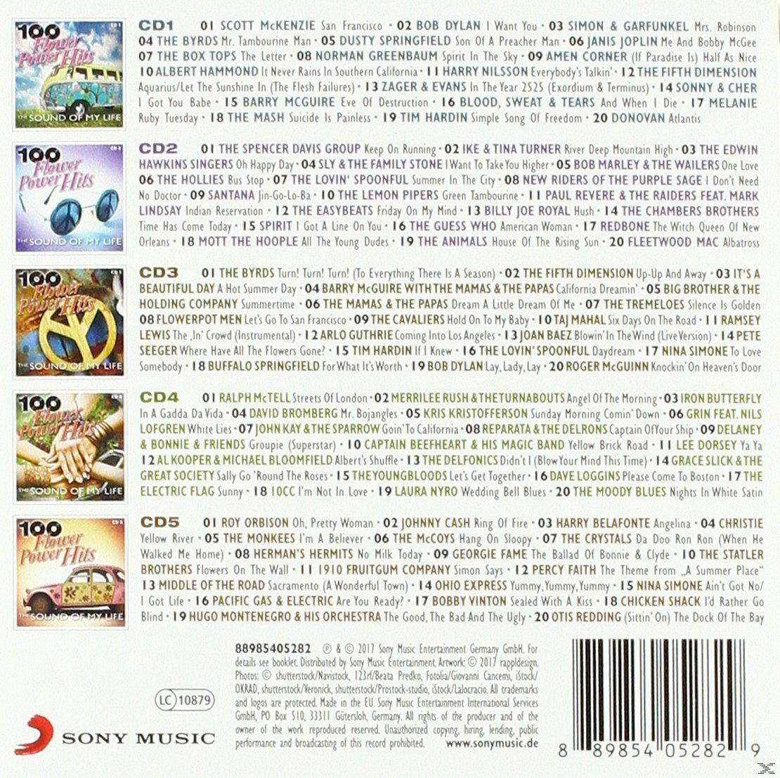 CD-Album mit verschiedenen Liedern, darunter 'The Sound of My Life' und '100 Power Flower Hits'.