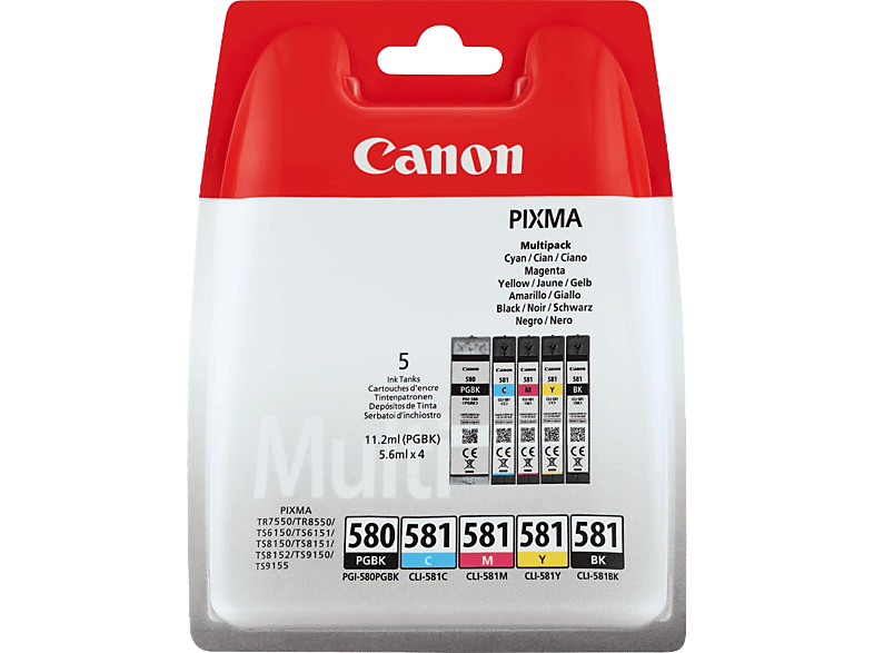 CANON PGI-580 Zwart pigment + CLI-581 Zwart - Cyaan - Magenta - Geel (2078C006)