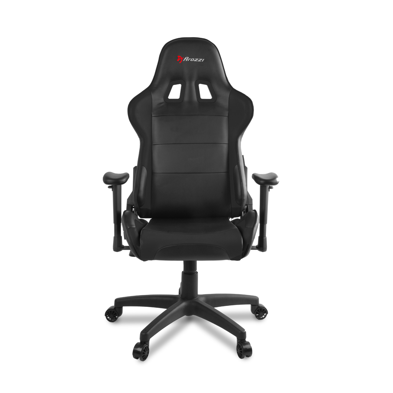 Schwarzer Gaming-Stuhl auf weißem Hintergrund.