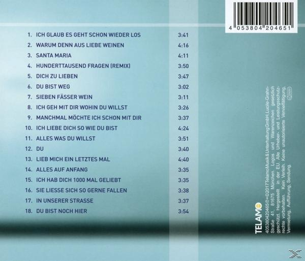 Rückseite einer CD mit Titelliste und Zeiten, blauer Hintergrund.
