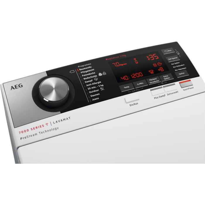 AEG LTX7C373E Felültöltős gőzmosógép, 7 kg, 1300 f/p., A+++, LCD kijelző