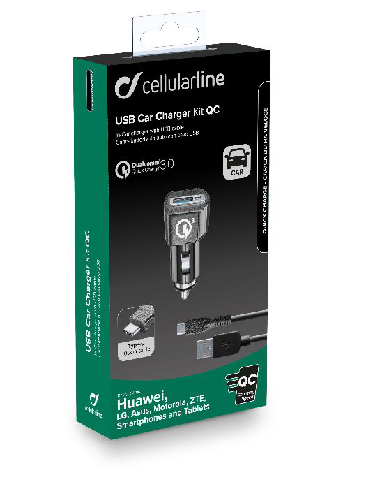 Verpacktes Autoladegerät-Kit mit USB-Kabel. Enthält Ladegerät und Kabel mit Branding.