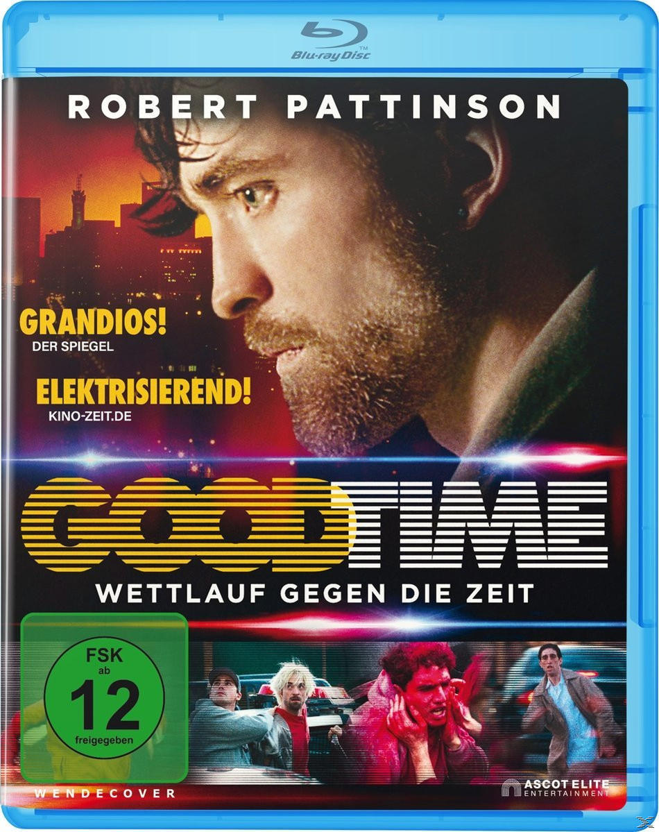 Filmcover für Good Time. Robert Pattinson ist auf dem Cover. Der Hintergrund hat Neonlichter und ein dunkles Ambiente.
