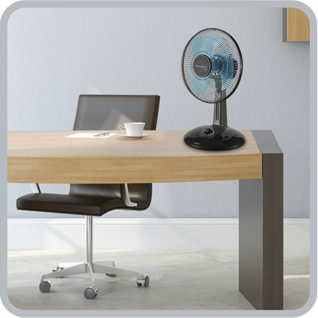 ROWENTA VU1930 Classic Compact Tischventilator Grau/Blau/Schwarz (45 Watt)