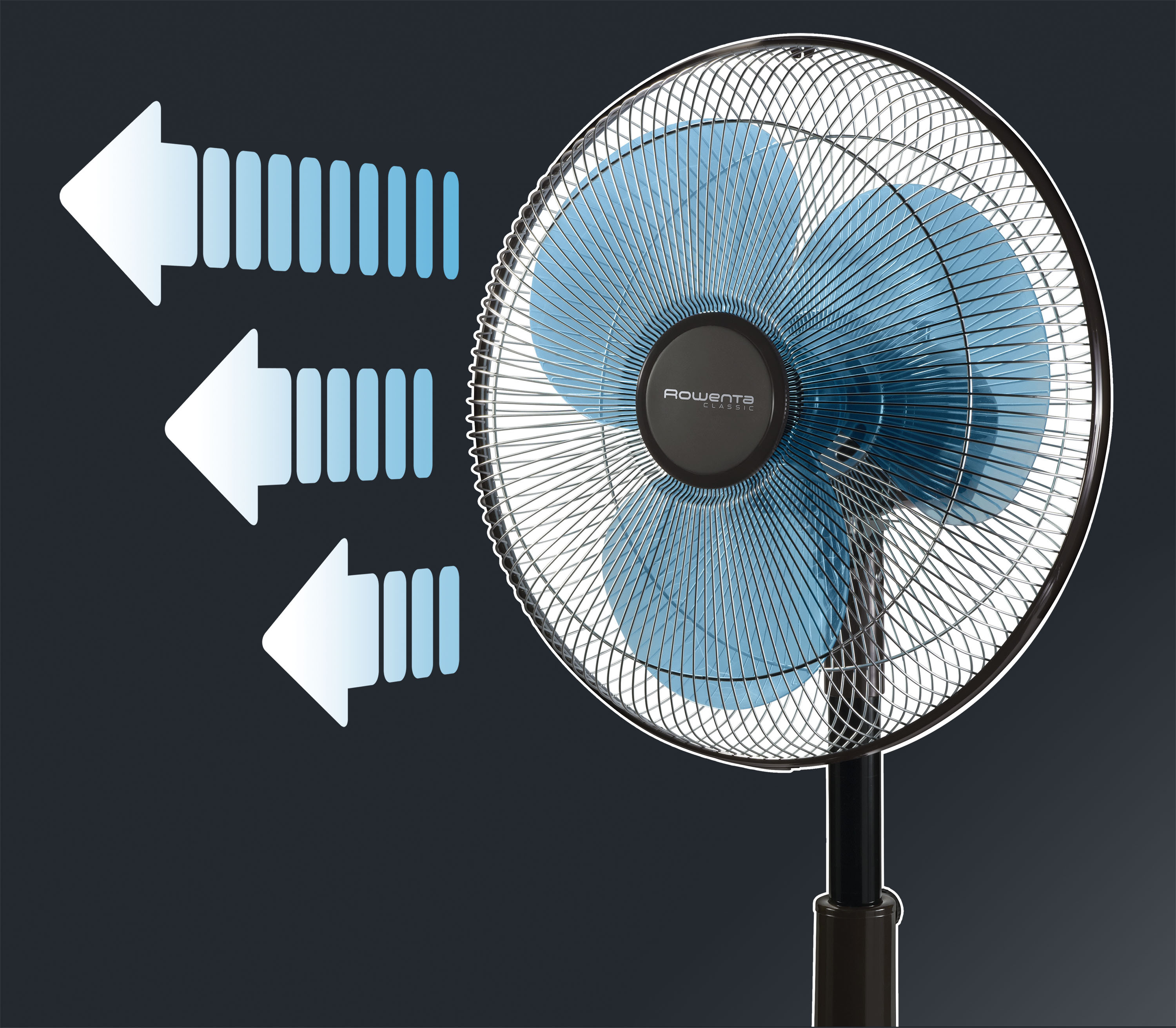 ROWENTA VU1930 Classic Compact Tischventilator Grau/Blau/Schwarz (45 Watt)