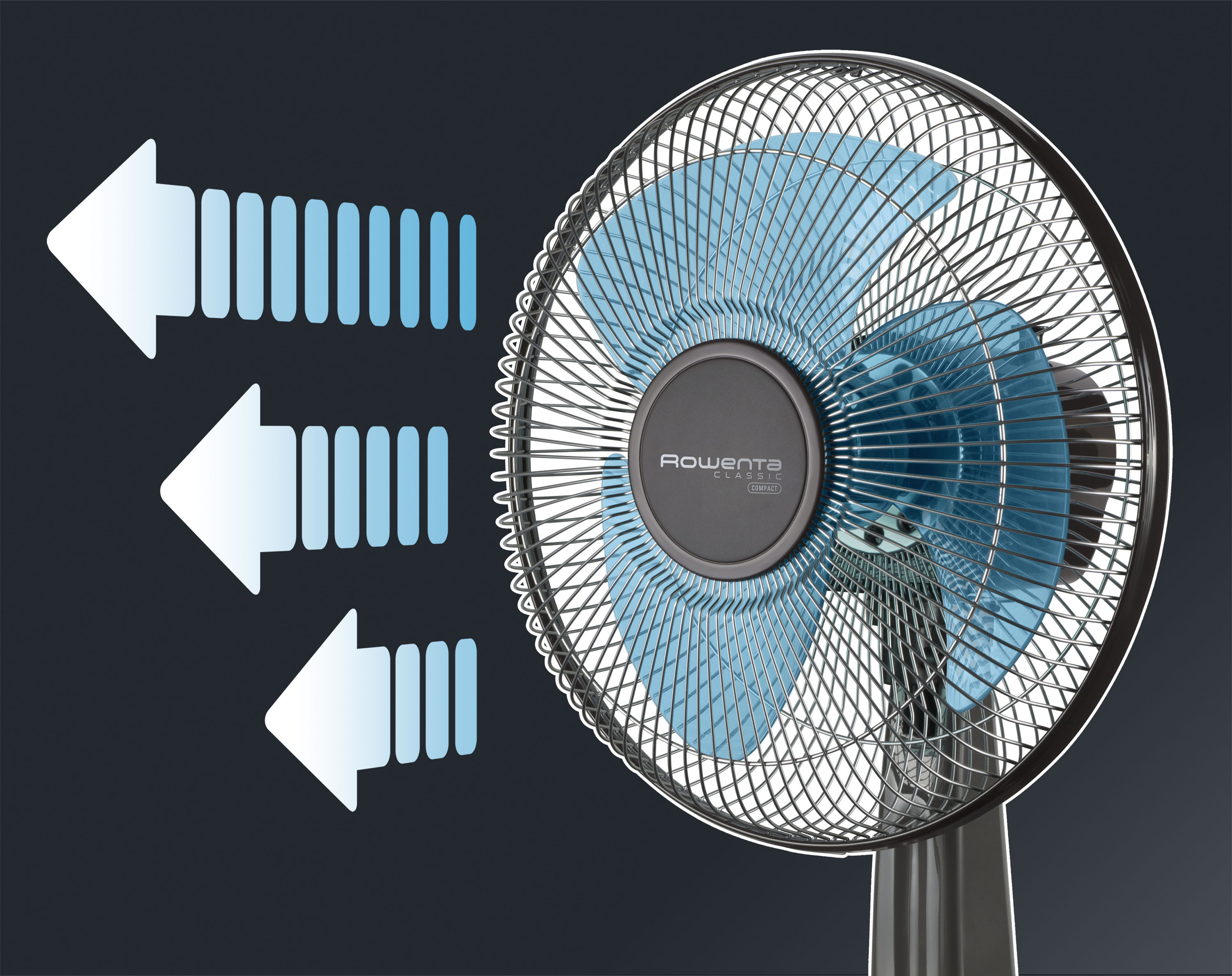 ROWENTA VU1930 Classic Compact Tischventilator Grau/Blau/Schwarz (45 Watt)