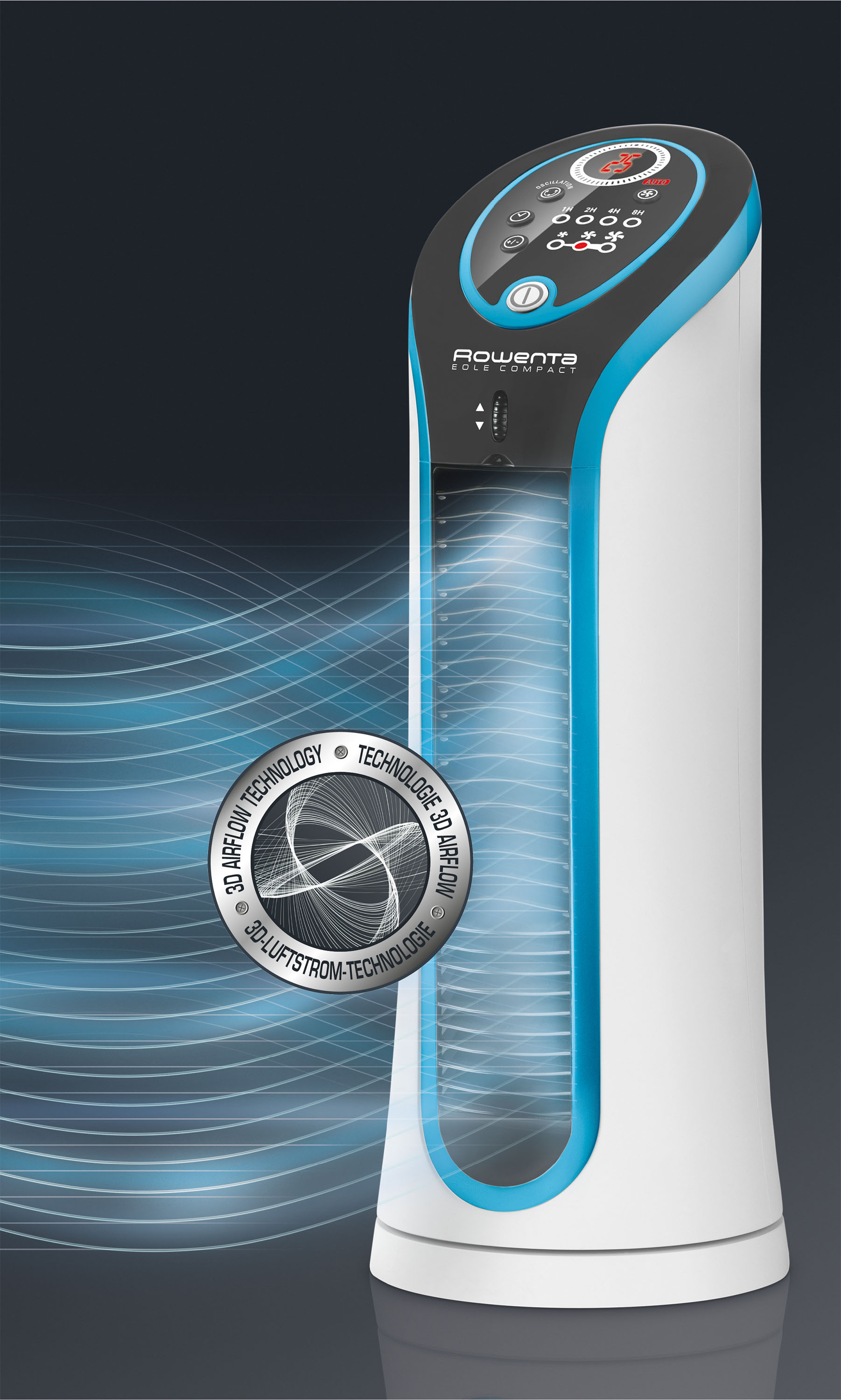 ROWENTA VU 6210F0 Compact Turmventilator Weiß/Blau Metallic (30 Watt)