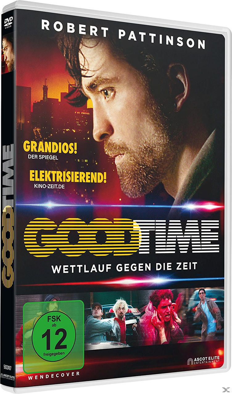 DVD-Cover von 'Good Time', Robert Pattinson ist zu sehen. Das Cover hat eine grüne FSK-Bewertung.
