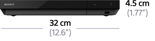 Schwarzes Sony-Gerät mit Abmessungen: 32 cm (12,6") breit, 4,5 cm (1,77") hoch.