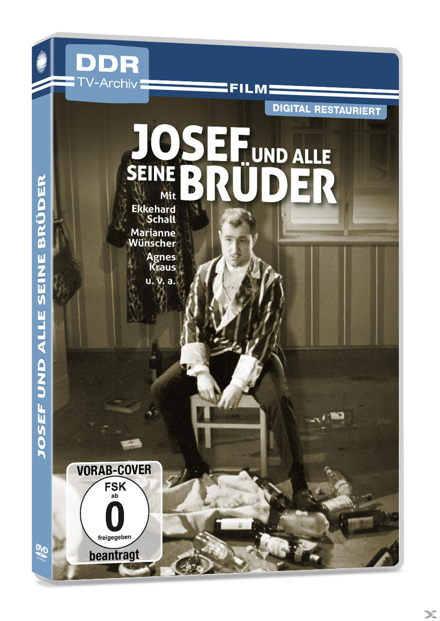 DVD-Cover eines Schwarzweißfilms. Ein Mann sitzt auf einem Stuhl, umgeben von Flaschen. Titel: Josef und Alle Seine Brüder.