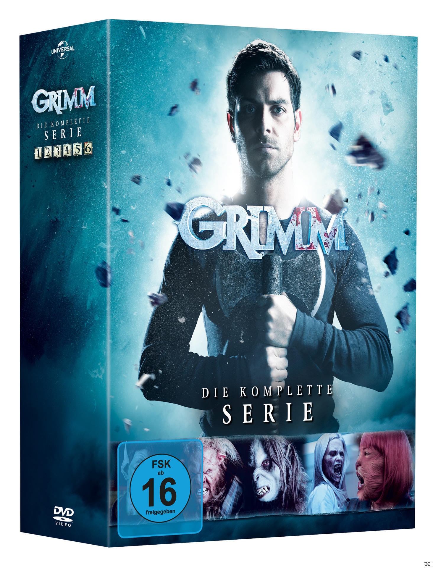 Grimm DVD-Box-Set, verschiedene Charaktere auf dem Cover, mit dem Titel der Show.