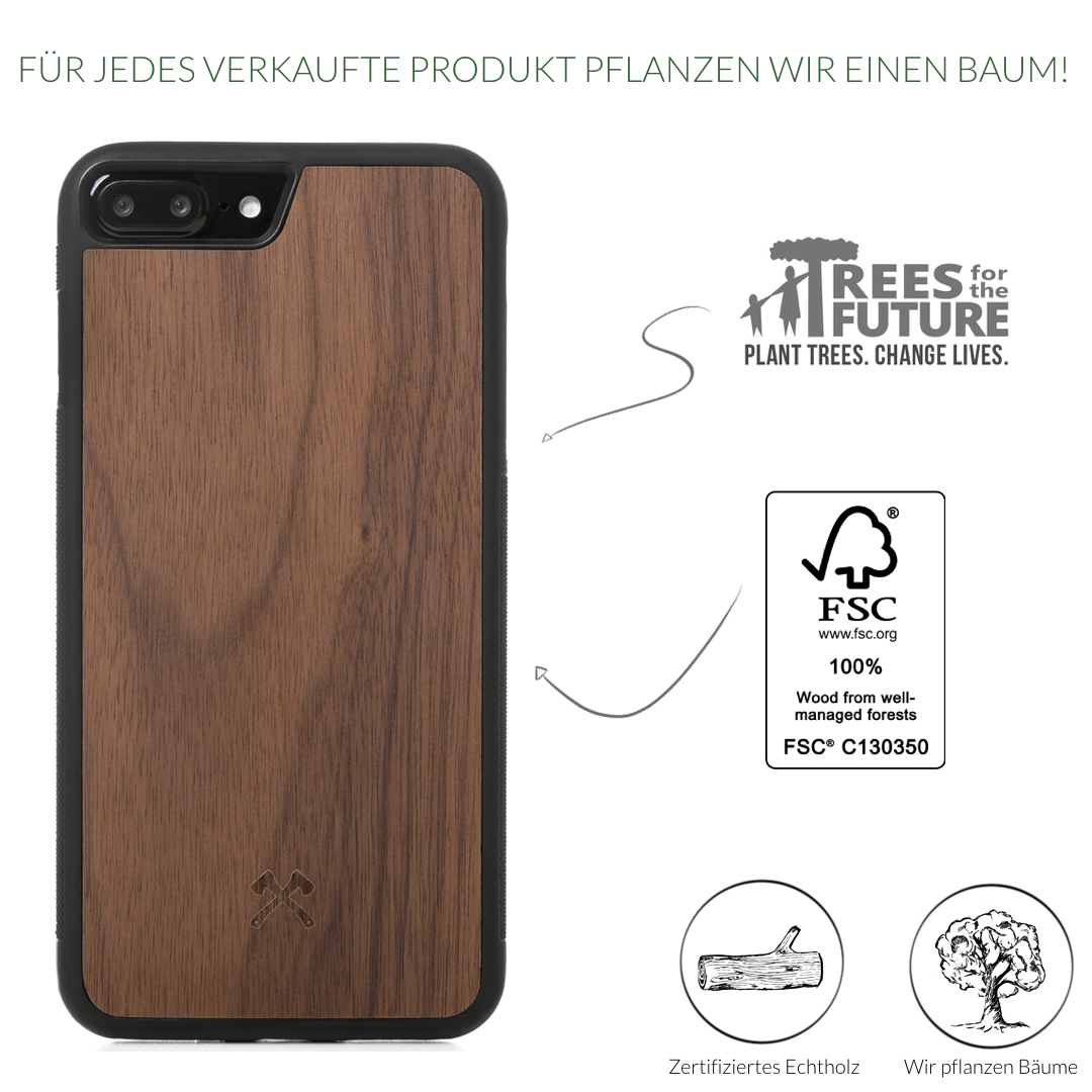 WOODCESSORIES EcoWallet, Backcover, Apple, iPhone 7 Plus, iPhone 8 Plus, Walnuss/Schwarz