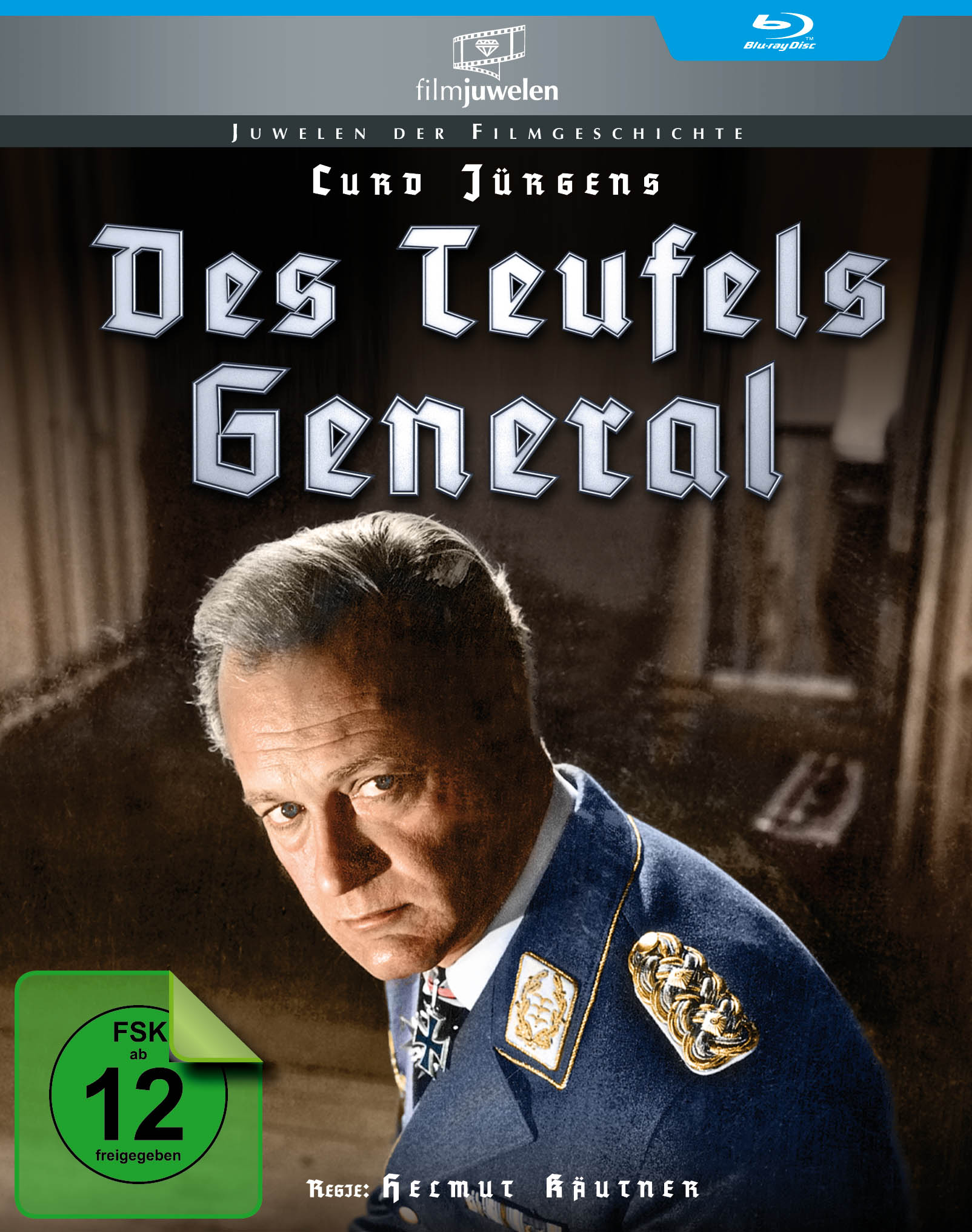 Blu-ray-Cover mit einem Mann in Uniform. Der Titel lautet Des Teufels General.