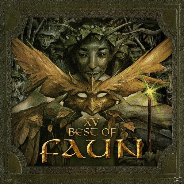 Albumcover: Eine Frau mit Flügeln und Maske in einer Waldlandschaft. Titel: 'XV Best of Faun'.