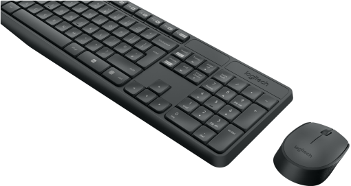 Ensemble clavier et souris Logitech noir sur fond noir.