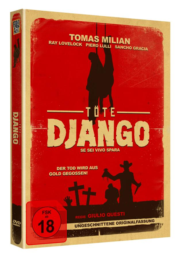 DVD-Hülle mit rotem Cover. Silhouetten von hängenden Figuren, Kreuzen und einem Cowboy.