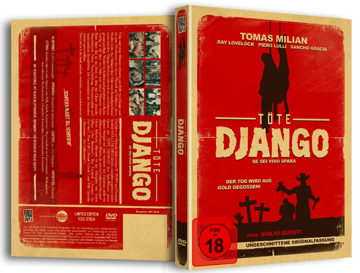 DVD-Cover von 'Django'. Zwei Figuren mit Waffen auf der Vorderseite. Rot-gelbes Farbschema.