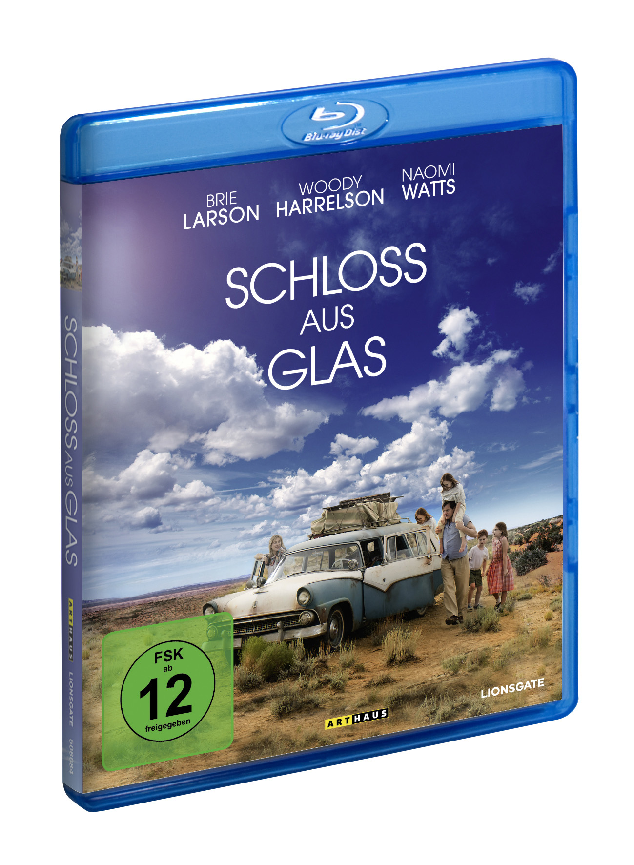Eine blaue Blu-ray-Hülle mit einer Filmszene einer Familie vor einem Oldtimer.