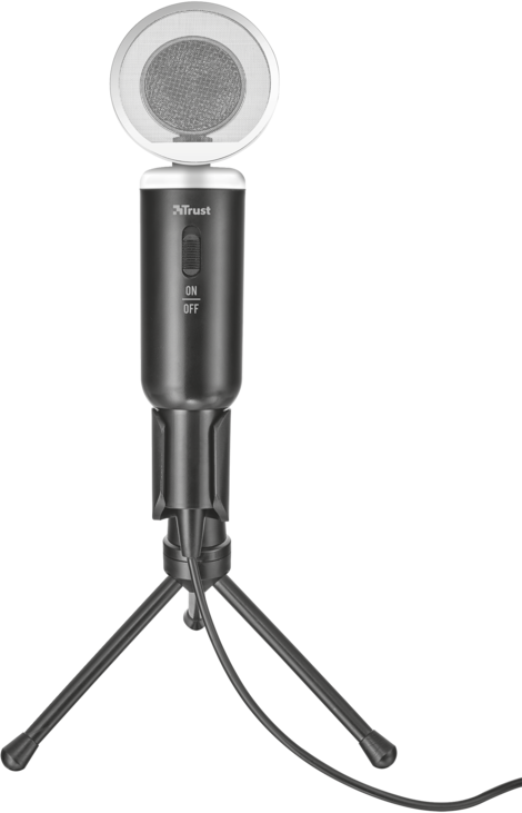 Zwarte microfoon op een statief met een ringlicht.