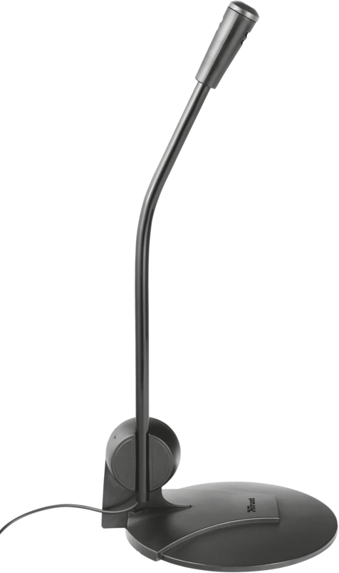 Microphone noir sur pied. Col courbé avec base ronde.