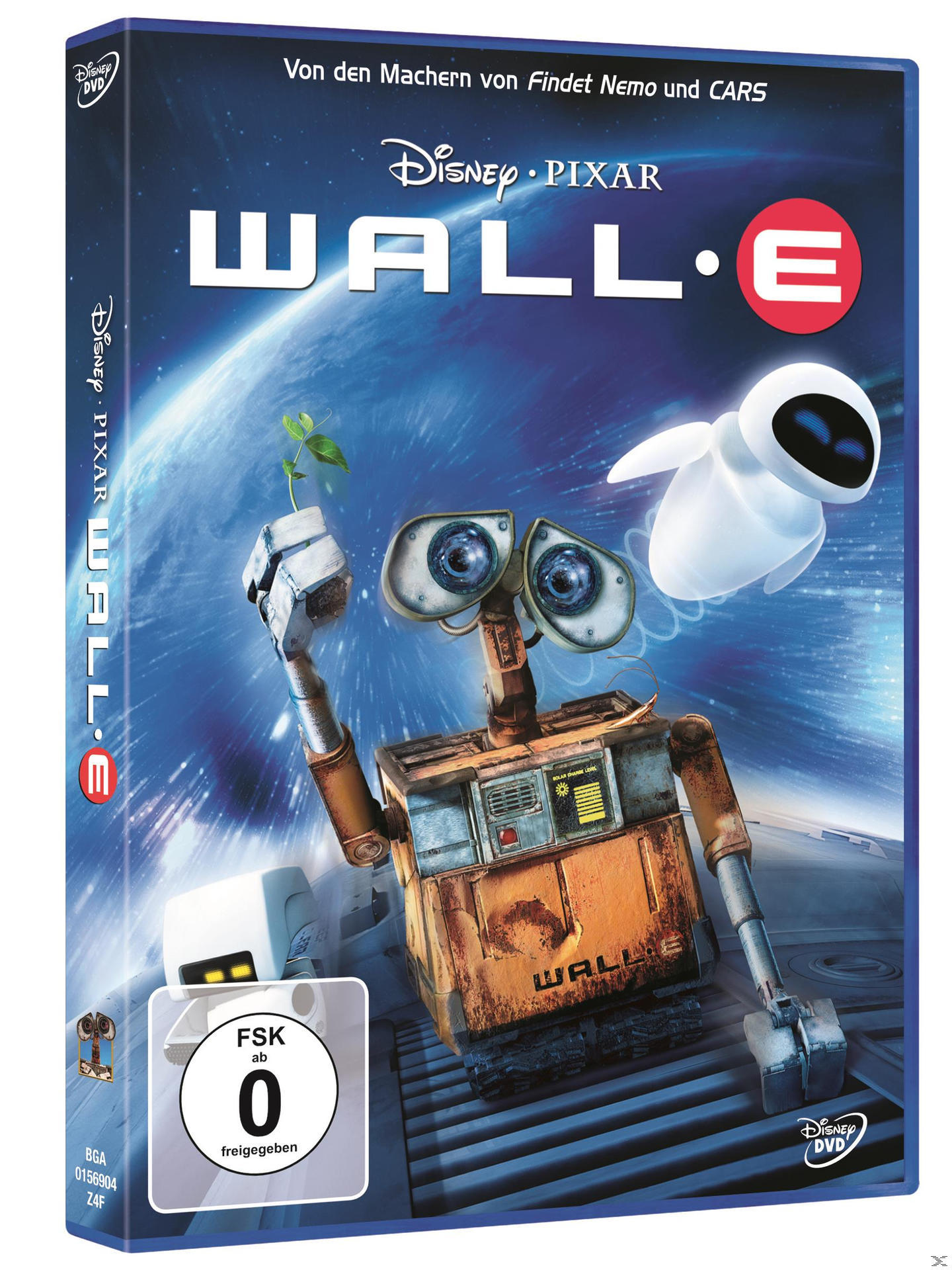 DVD-Cover des Films WALL-E mit dem Roboter WALL-E. Weltraumhintergrund.