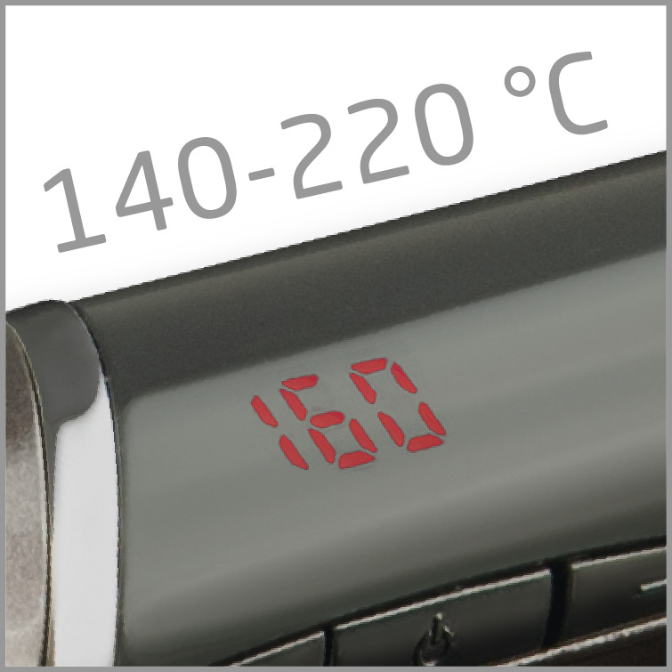 Close-up view of a digital display showing the temperature as 160 °C.