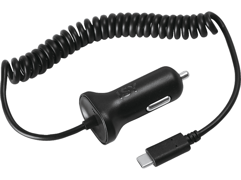 Zigarettenanzünder USB Ladegerät mit Lightning Spiralkabel, 1m Spiralkabel,  12W, 2 Port USB Auto Ladegerät Adapter für Handy und Tablet, Dual Kfz USB