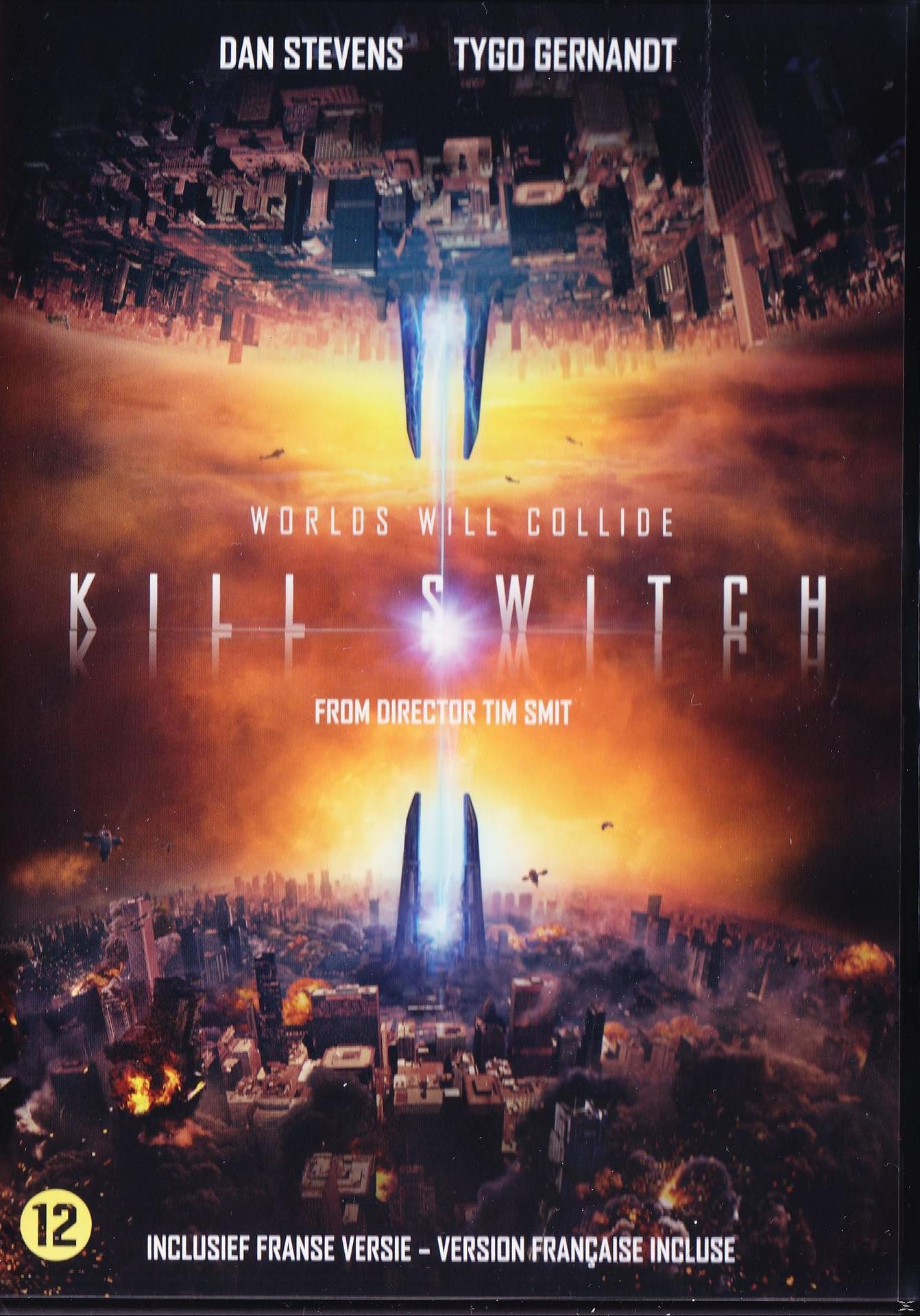 Affiche du film "Kill Switch", avec une ville futuriste et un portail.
