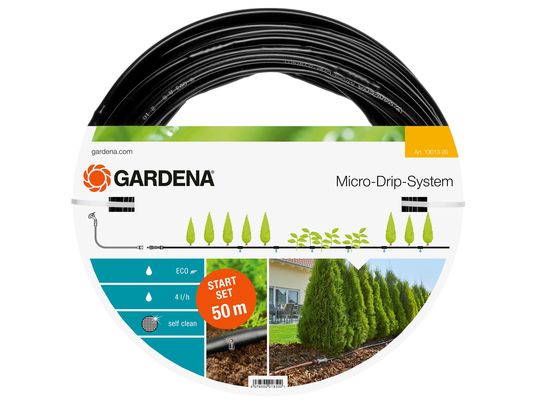 GARDENA Kit d'initiation Micro-Drip System pour rangées de plantes L - Tuyau d'arrosage (Noir)