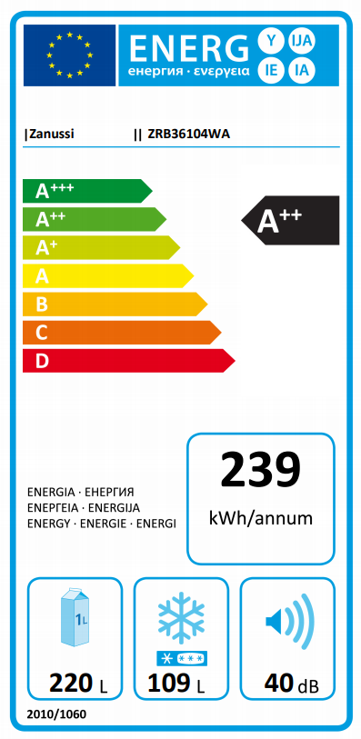 ZANUSSI ZRB36104WA Kombinált hűtőszekrény, 185 cm, A++