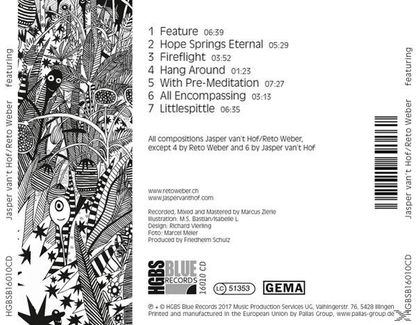 CD-Rückseite mit Titelliste und Credits. Schwarz-weiß Grafikdesign.