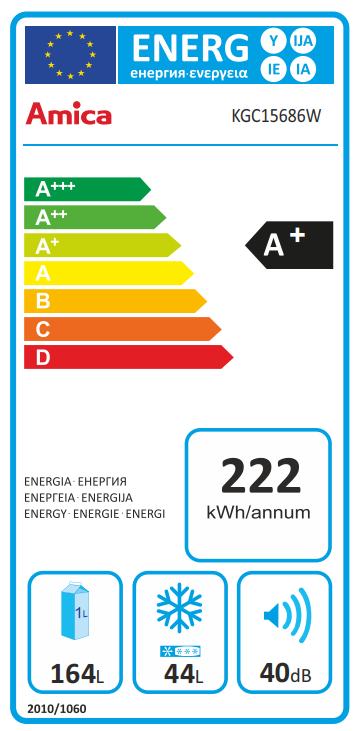AMICA KGC 15686 W felülfagyasztós kombinált hűtőszekrény