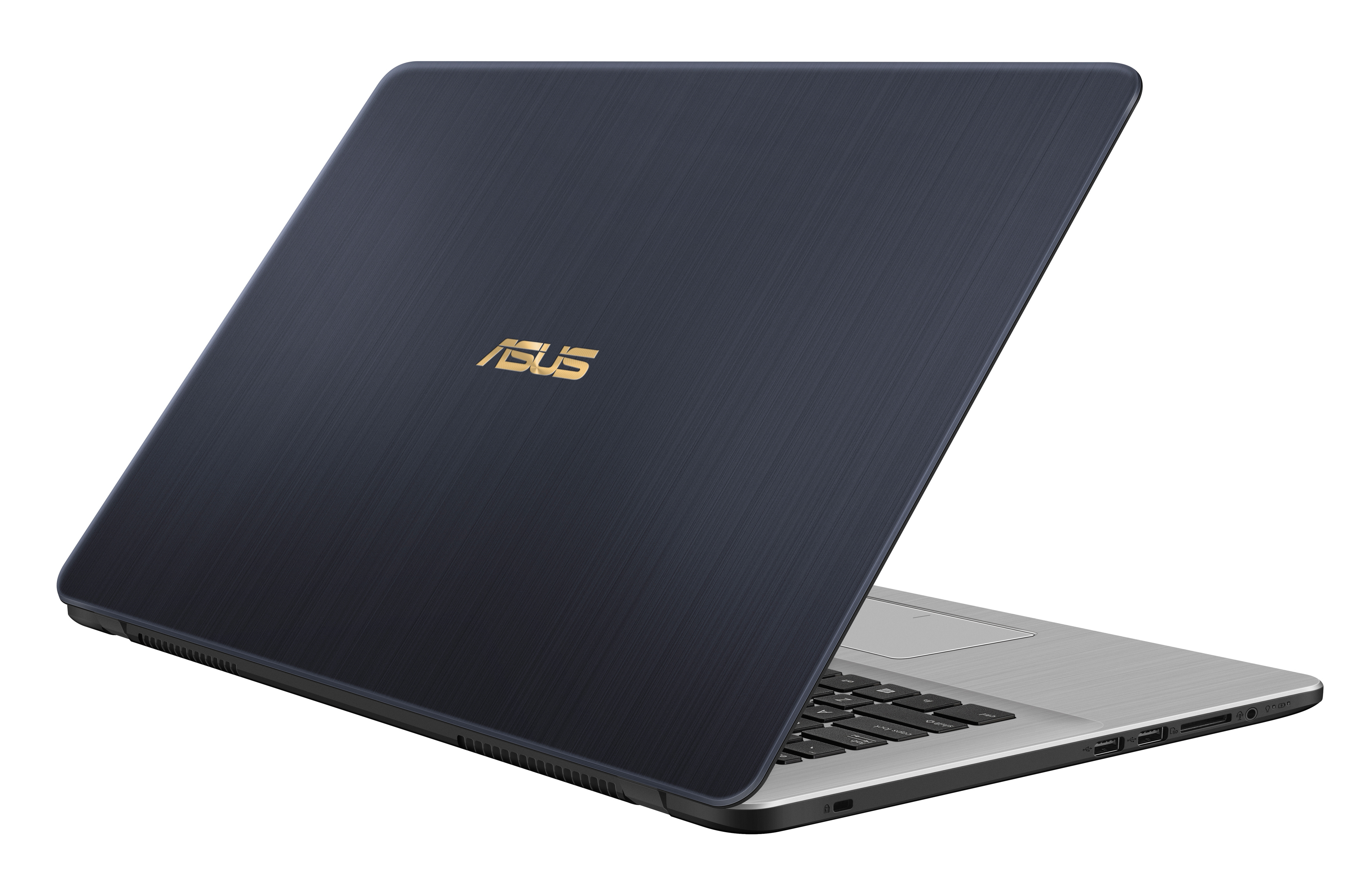 Ein blauer ASUS Laptop mit geschlossenem Display auf weißem Hintergrund.