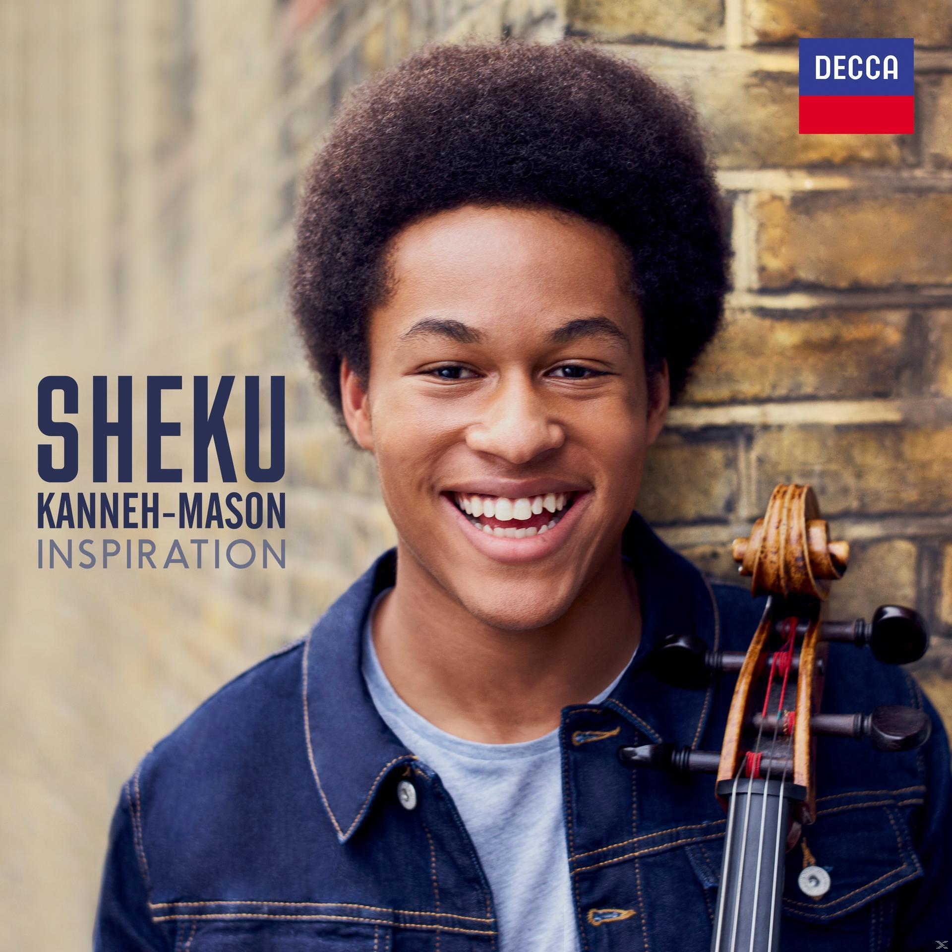 Een lachende zwarte man houdt een cello vast. Tekst luidt: Sheku Kanneh-Mason, Inspiration.