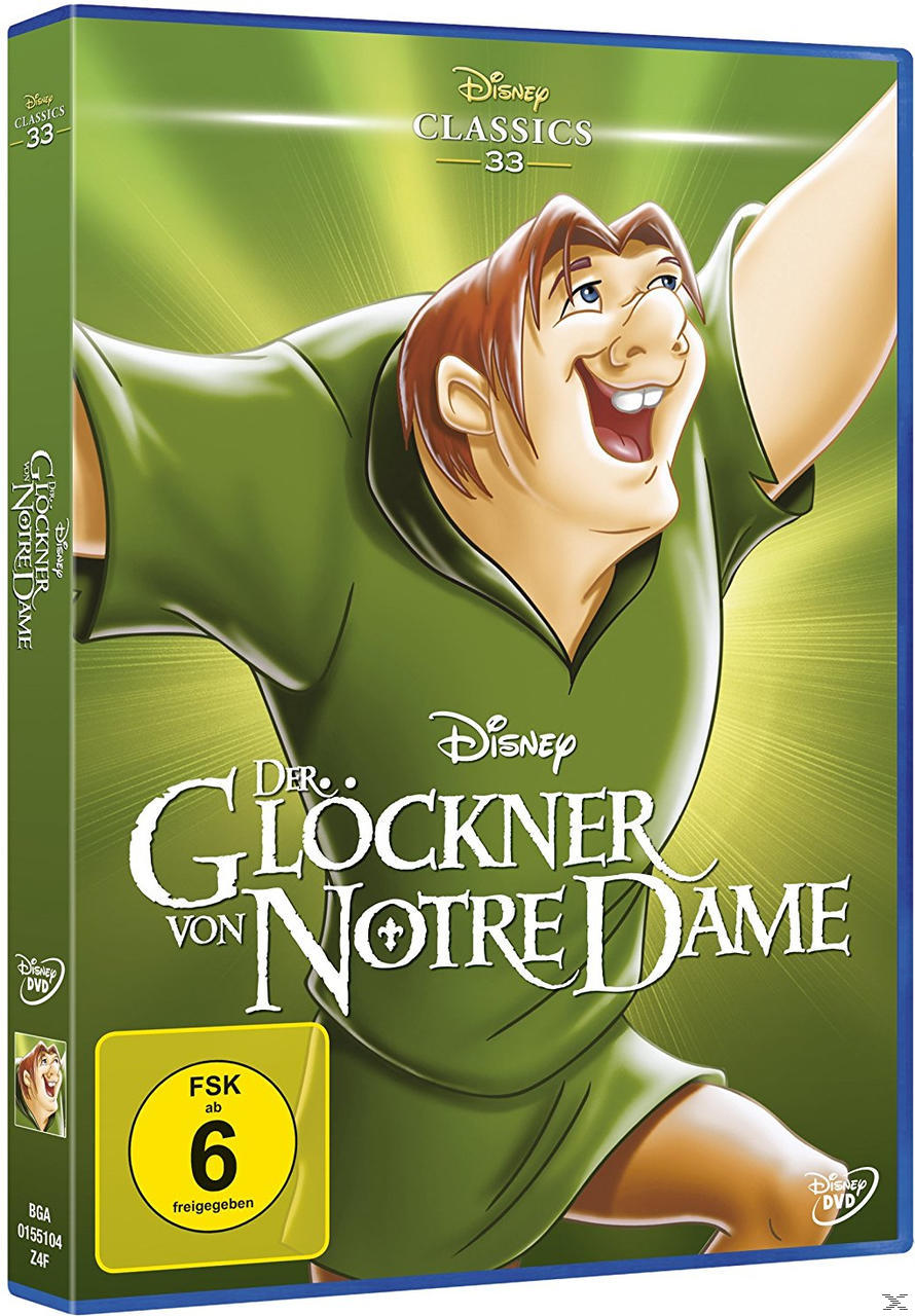 DVD-Hülle des Zeichentrickfilms Der Glöckner von Notre Dame. Quasimodo lächelt auf dem Cover.