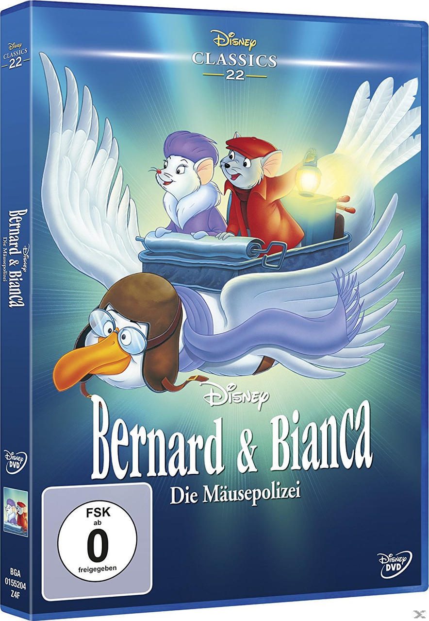 DVD-Cover von "Bernard & Bianca" mit Zeichentrickfiguren und Titel.