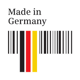 Made in Germany. Barcode mit deutschen Flaggenfarben: Schwarz, Rot und Gelb.