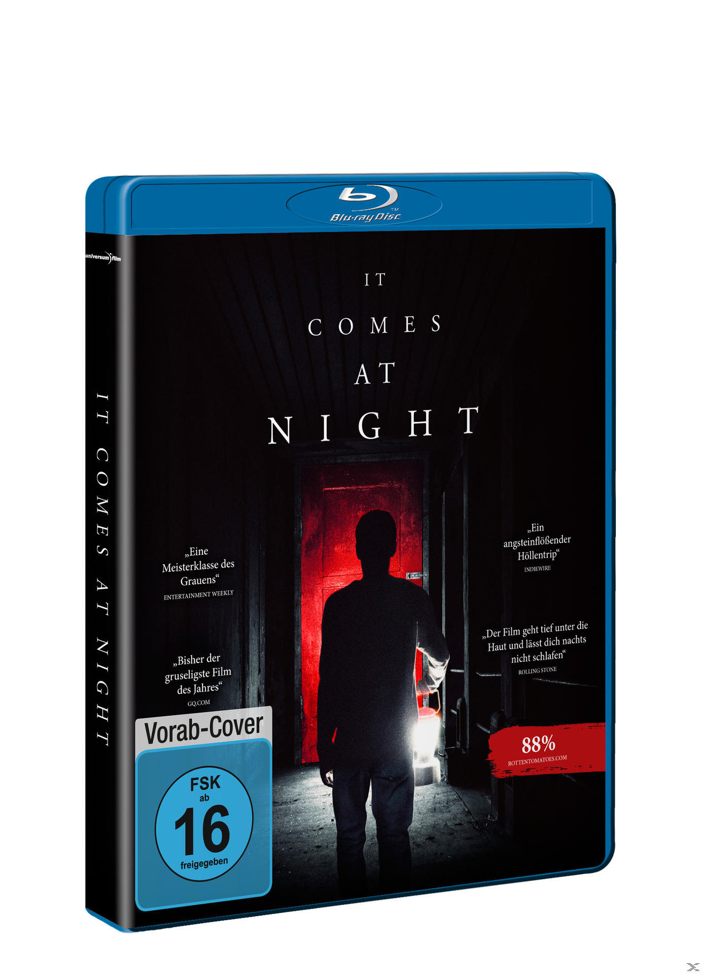 Filmcover für 'It Comes at Night' in einem blauen Gehäuse. Zeigt eine schattenhafte Figur in einer Tür.