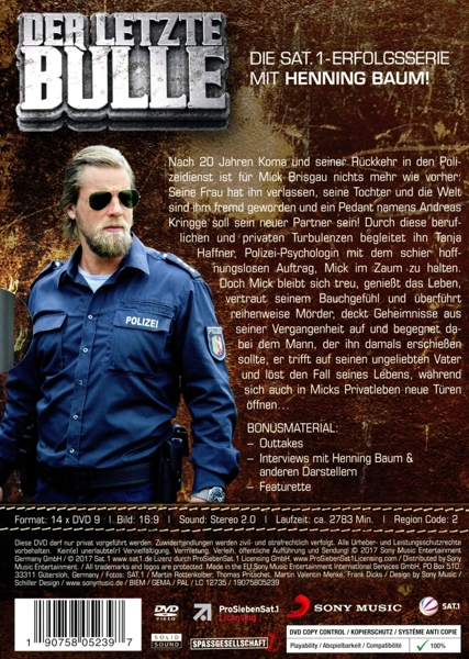 Die Rückseite einer DVD-Hülle für den Film Der Letzte Bulle. Ein Mann in Polizeiuniform ist auf dem Cover.