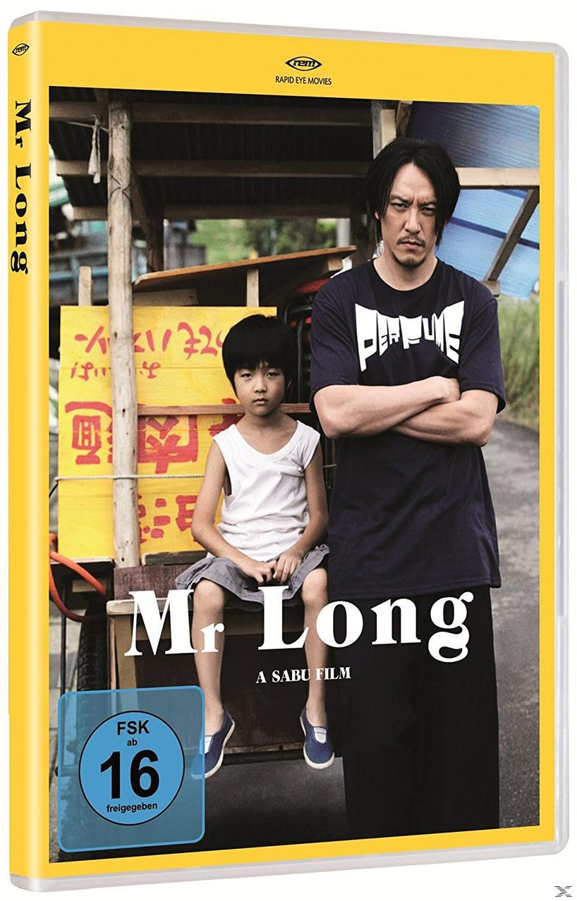 DVD-Hülle des Films Mr. Long. Zeigt einen Mann und einen Jungen auf einem Wagen. Gelbe DVD-Hülle.