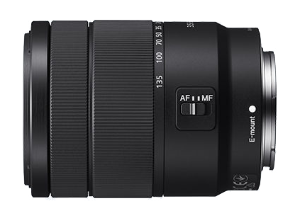Black camera lens with zoom ring and AF/MF switch.