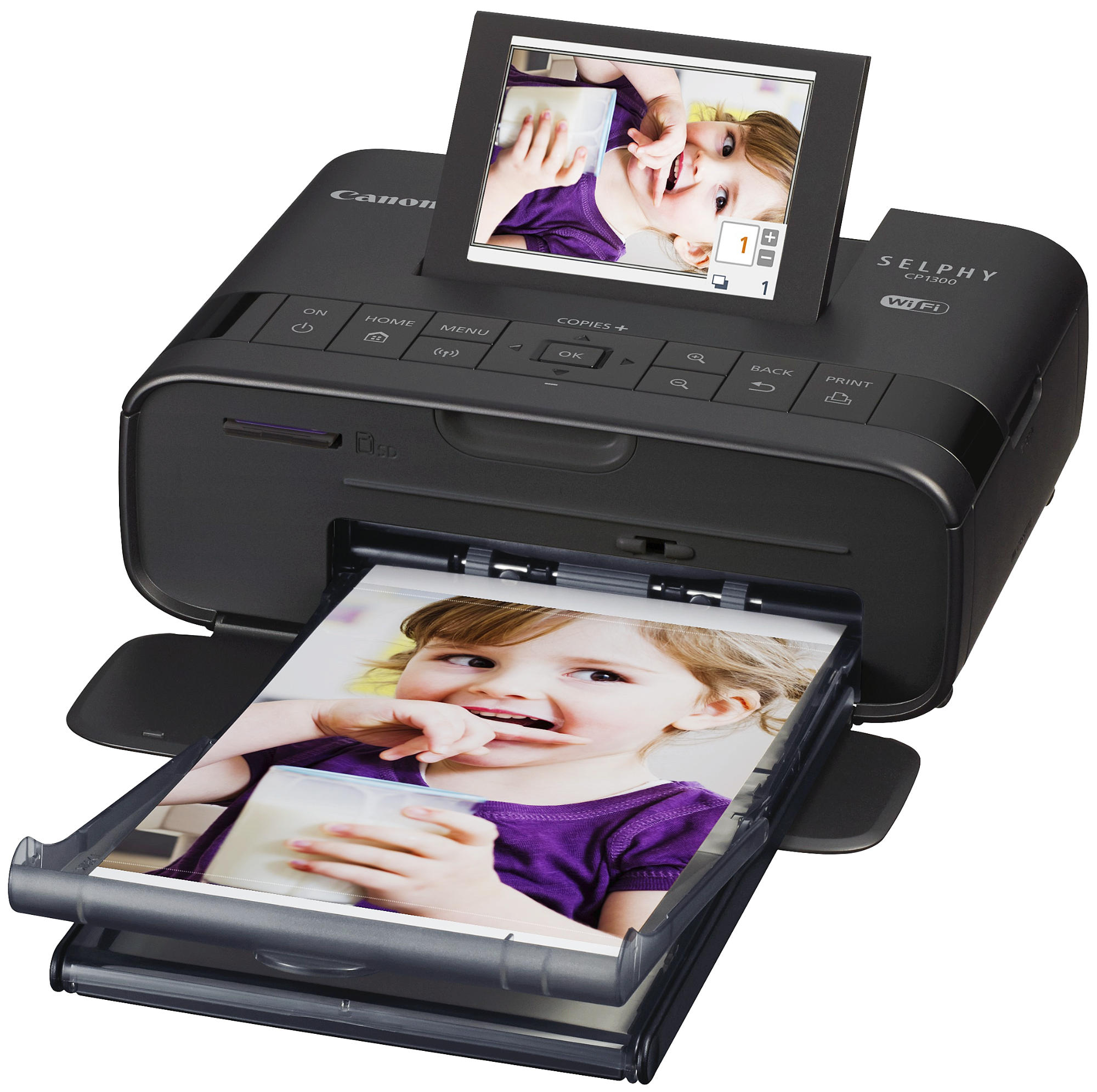 Impresora fotográfica - Canon Selphy CP1300, Tamaño postal, Wi-Fi, USB, SD, Negra