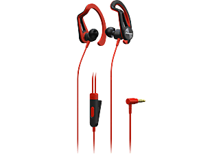 PIONEER SE-E5 T-R Vezetékes sport fülhallgató, vezetékbe épített távirányítóval, piros színben